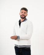 Chaqueta Masculina Deportiva | Algodón Premium Blanca con Ribete Marino