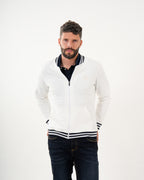 Chaqueta Masculina Deportiva | Algodón Premium Blanca con Ribete Marino
