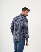 Camisa Masculina Manga Larga | Algodón Premium a Cuadros Azul Marino y Blanco
