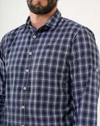 Camisa Masculina Manga Larga | Algodón Premium a Cuadros Azul Marino y Blanco