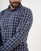 Camisa Masculina Manga Larga | Algodón Premium a Cuadros Azul Marino y Blanco