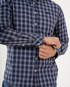 Camisa Masculina Manga Larga | Algodón Premium a Cuadros Azul Marino y Blanco