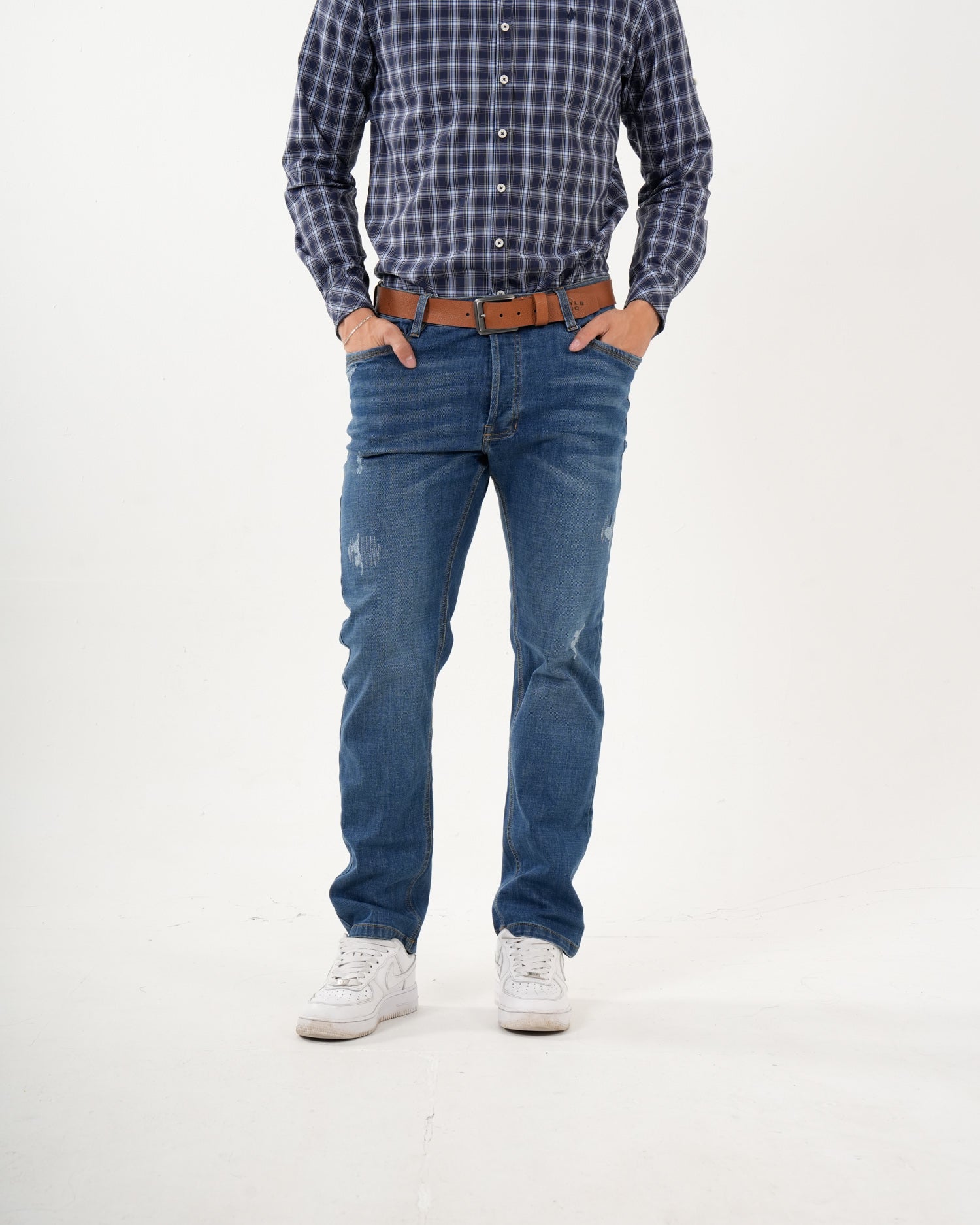 Jean Masculino Straight Fit | Denim Premium Azul Medio con Rotos