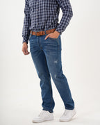 Jean Masculino Straight Fit | Denim Premium Azul Medio con Rotos