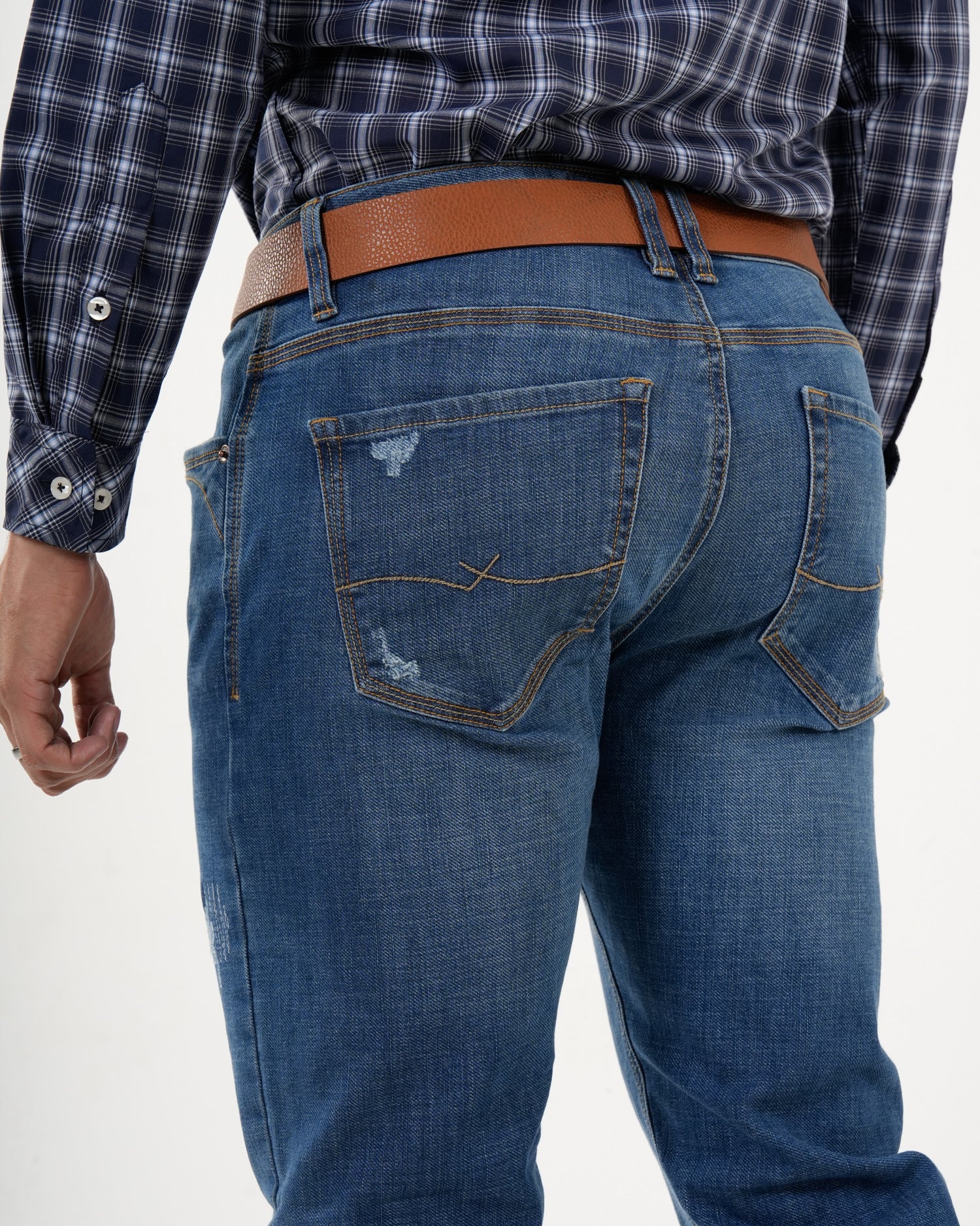 Jean Masculino Straight Fit | Denim Premium Azul Medio con Rotos