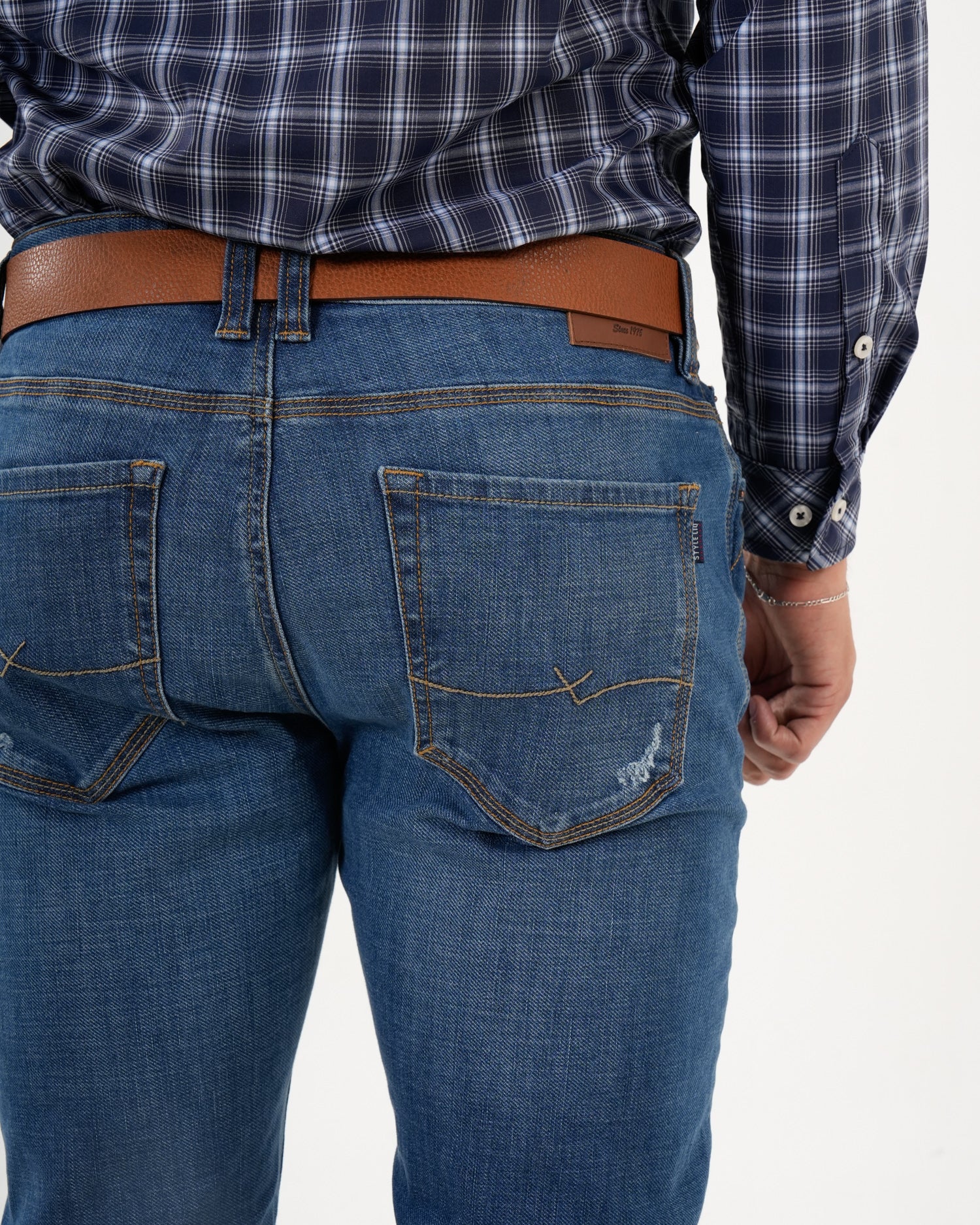 Jean Masculino Straight Fit | Denim Premium Azul Medio con Rotos