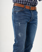 Jean Masculino Straight Fit | Denim Premium Azul Medio con Rotos