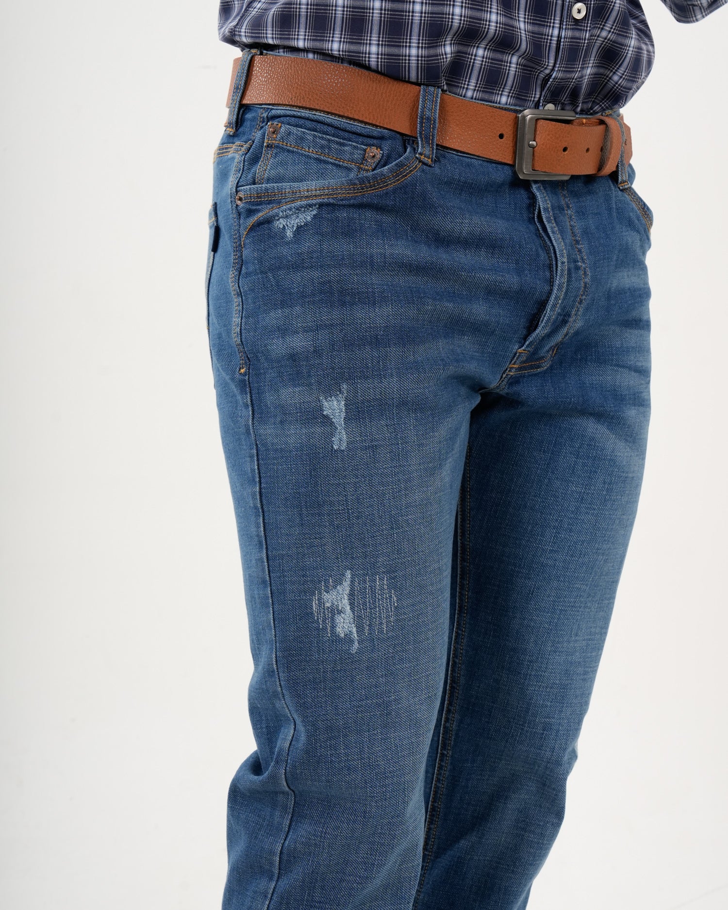 Jean Masculino Straight Fit | Denim Premium Azul Medio con Rotos