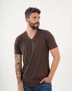 Camiseta Masculina Manga Corta | Algodón Premium Marrón Chocolate Escote V