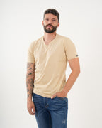 Camiseta Masculina Manga Corta | Algodón Premium Beige Claro Escote V