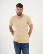 Camiseta Masculina Manga Corta | Algodón Premium Beige Claro Escote V