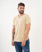 Camiseta Masculina Manga Corta | Algodón Premium Beige Claro Escote V