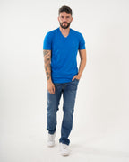 Camiseta Masculina Manga Corta | Algodón Premium Azul Royal Escote V