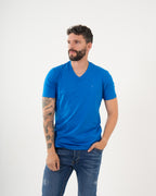 Camiseta Masculina Manga Corta | Algodón Premium Azul Royal Escote V
