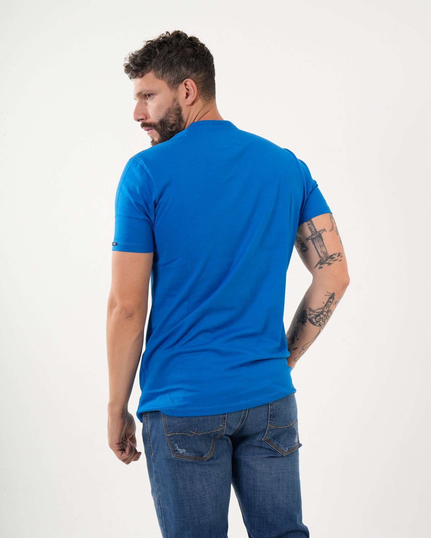 Camiseta Masculina Manga Corta | Algodón Premium Azul Royal Escote V
