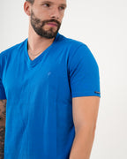 Camiseta Masculina Manga Corta | Algodón Premium Azul Royal Escote V