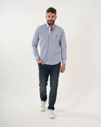 Camisa Masculina Manga Larga | Algodón Premium a Cuadros Azul Claro y Blanco