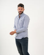 Camisa Masculina Manga Larga | Algodón Premium a Cuadros Azul Claro y Blanco