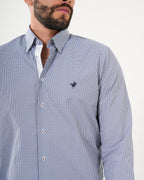 Camisa Masculina Manga Larga | Algodón Premium a Cuadros Azul Claro y Blanco