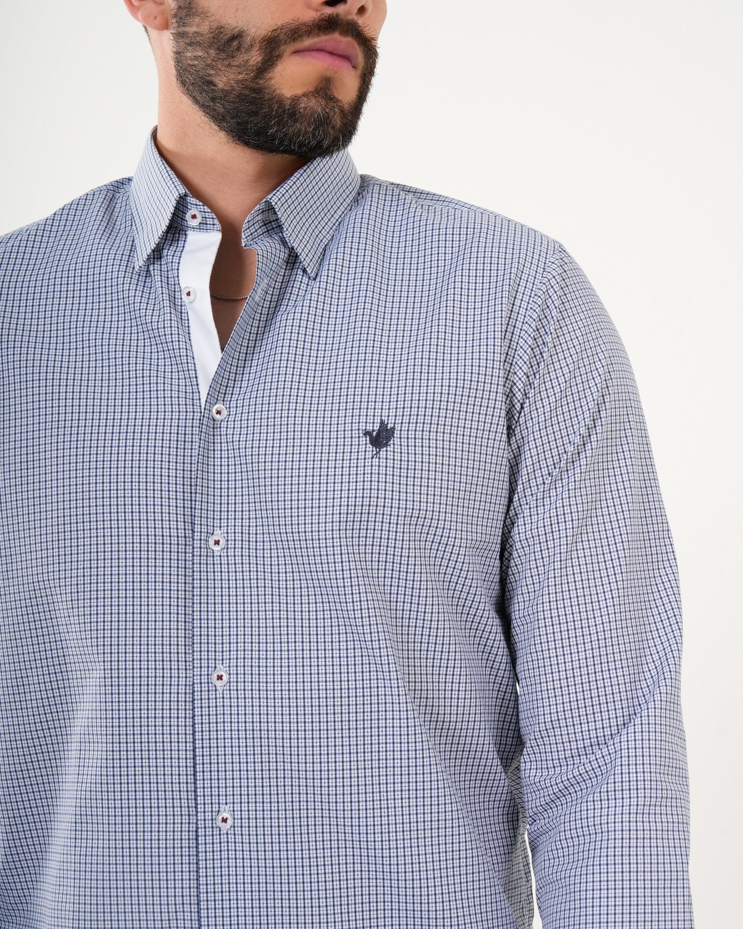 Camisa Masculina Manga Larga | Algodón Premium a Cuadros Azul Claro y Blanco