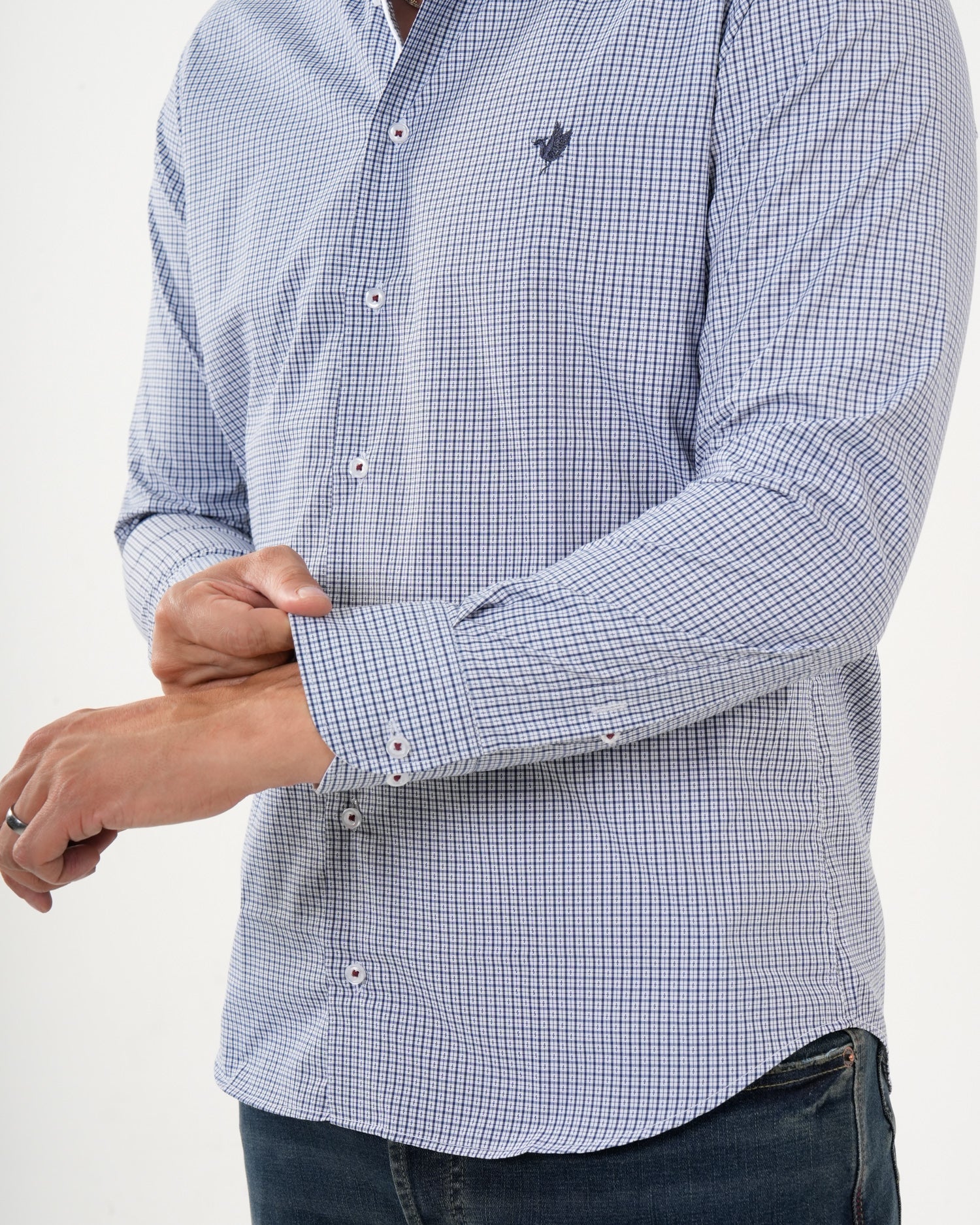 Camisa Masculina Manga Larga | Algodón Premium a Cuadros Azul Claro y Blanco