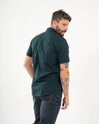Camisa Masculina Manga Corta | Algodón Premium Verde Oscuro con Bolsillos