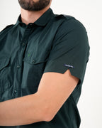 Camisa Masculina Manga Corta | Algodón Premium Verde Oscuro con Bolsillos