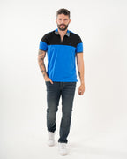 Polo Masculino Manga Corta | Algodón Premium Color Block Azul Real y Negro