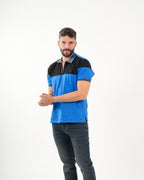 Polo Masculino Manga Corta | Algodón Premium Color Block Azul Real y Negro