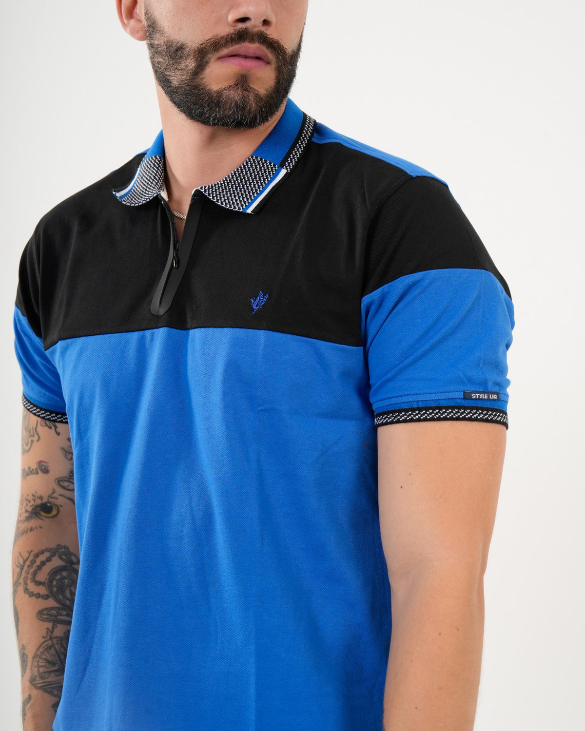 Polo Masculino Manga Corta | Algodón Premium Color Block Azul Real y Negro
