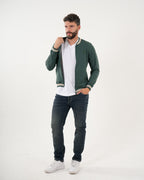Sudadera Masculina Cremallera | Algodón Premium Verde Oscuro con Ribetes