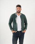 Sudadera Masculina Cremallera | Algodón Premium Verde Oscuro con Ribetes