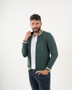 Sudadera Masculina Cremallera | Algodón Premium Verde Oscuro con Ribetes
