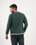 Sudadera Masculina Cremallera | Algodón Premium Verde Oscuro con Ribetes