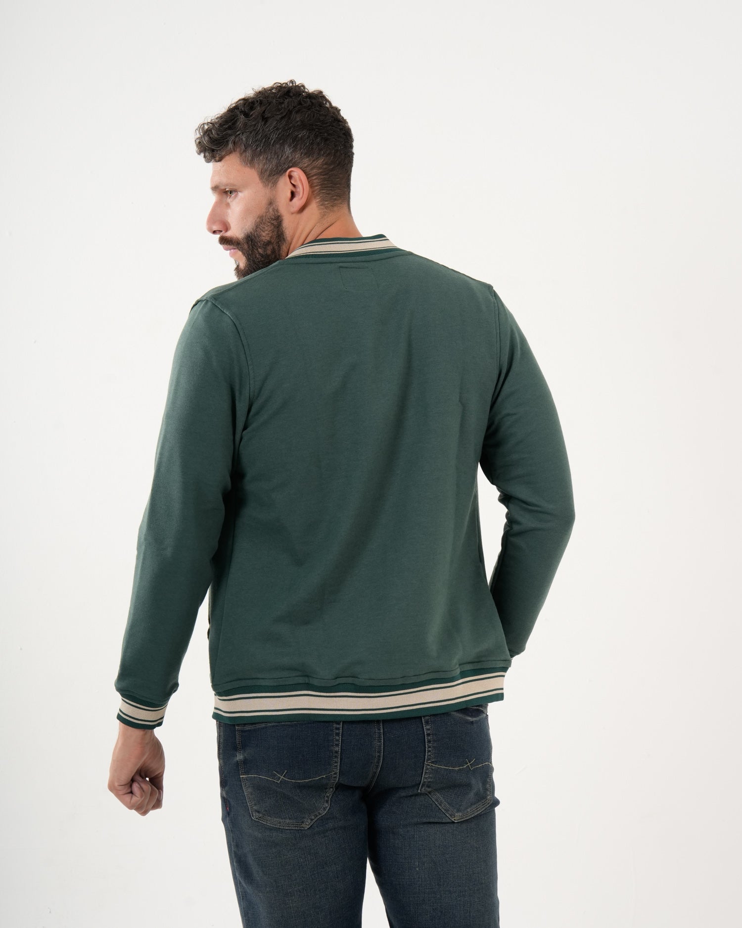 Sudadera Masculina Cremallera | Algodón Premium Verde Oscuro con Ribetes