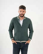 Sudadera Masculina Cremallera | Algodón Premium Verde Oscuro con Ribetes