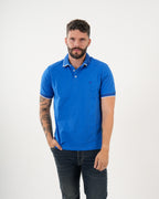 Polo Masculino Manga Corta | Algodón Premium Azul Real con Ribete Blanco