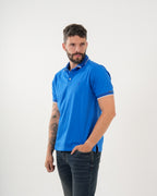 Polo Masculino Manga Corta | Algodón Premium Azul Real con Ribete Blanco
