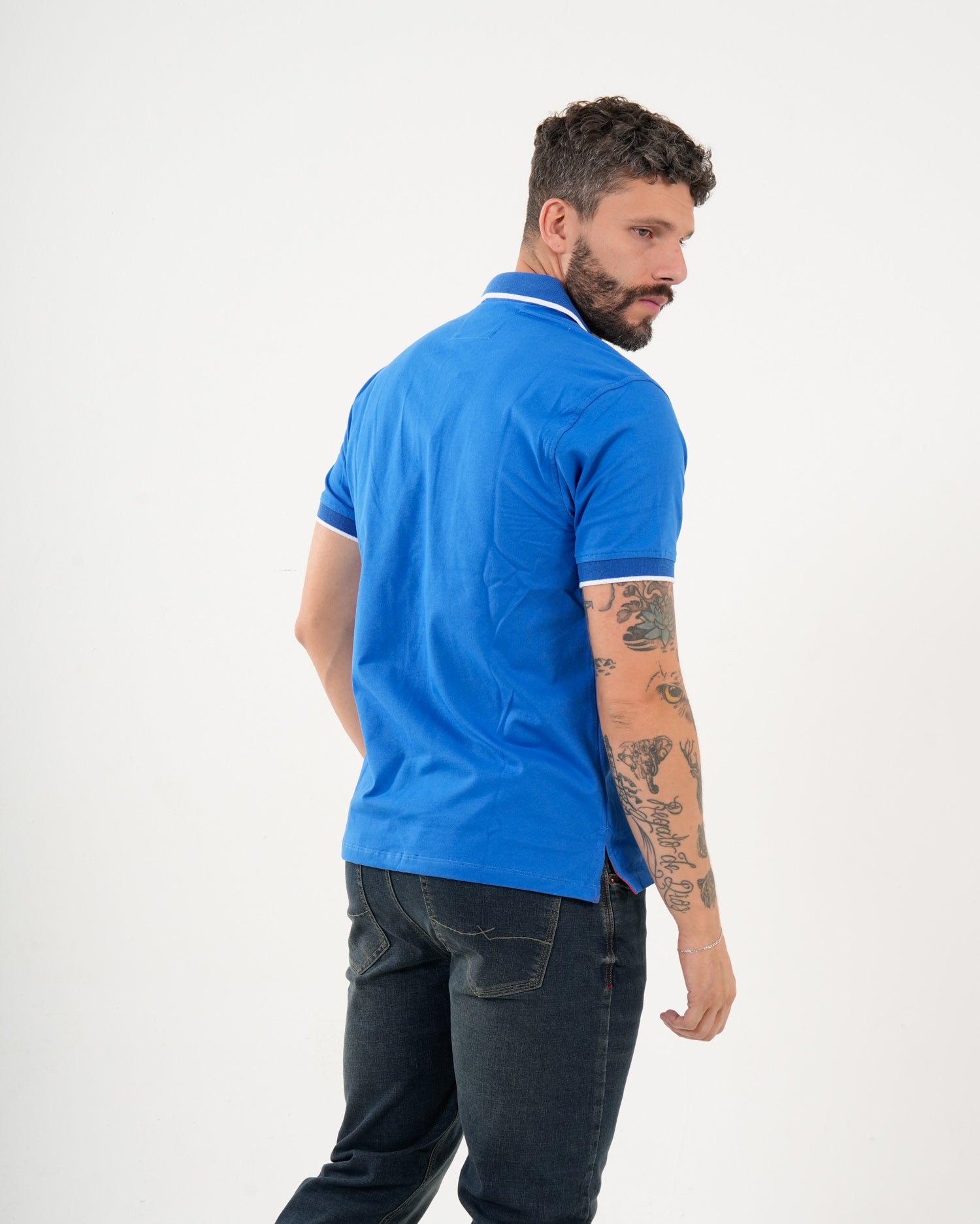 Polo Masculino Manga Corta | Algodón Premium Azul Real con Ribete Blanco