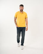 Polo Masculino Manga Corta | Algodón Premium Amarillo con Ribete Negro