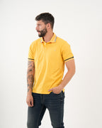 Polo Masculino Manga Corta | Algodón Premium Amarillo con Ribete Negro