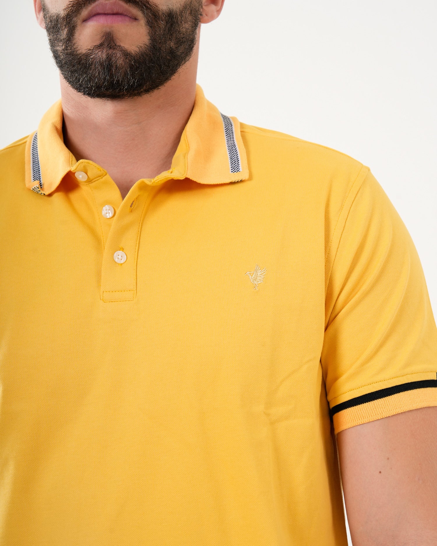 Polo Masculino Manga Corta | Algodón Premium Amarillo con Ribete Negro