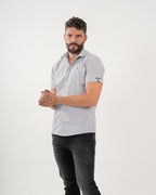 Camisa Masculina Manga Corta | Algodón Premium a Rayas Gris y Blanco