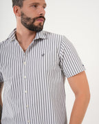 Camisa Masculina Manga Corta | Algodón Premium a Rayas Gris y Blanco