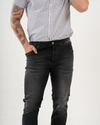 Jean Masculino Slim Fit | Denim Premium Negro Oscuro con Rotos