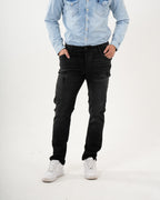 Jean Masculino Straight Fit | Denim Premium Negro con Rotos Estratégicos