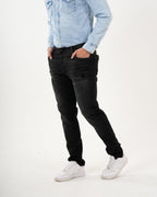 Jean Masculino Straight Fit | Denim Premium Negro con Rotos Estratégicos