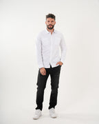 Camisa Masculina Manga Larga | Algodón Premium Blanca con Bolsillos Funcionales