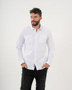 Camisa Masculina Manga Larga | Algodón Premium Blanca con Bolsillos Funcionales