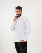 Camisa Masculina Manga Larga | Algodón Premium Blanca con Bolsillos Funcionales